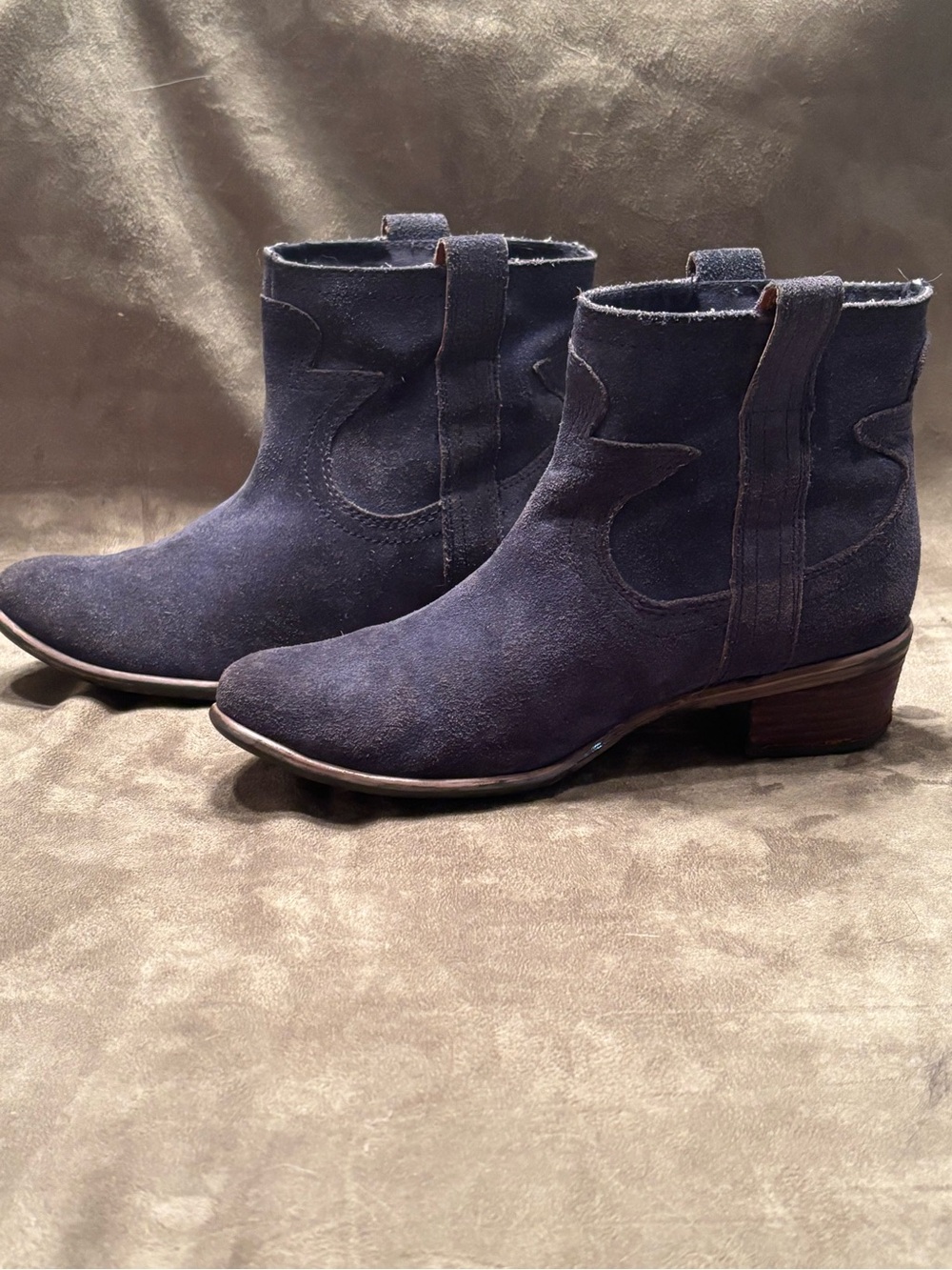 Lucky Brand Terra Rider Western Ankle Suede Black Oiled Boots Cowgirl Boho Indie